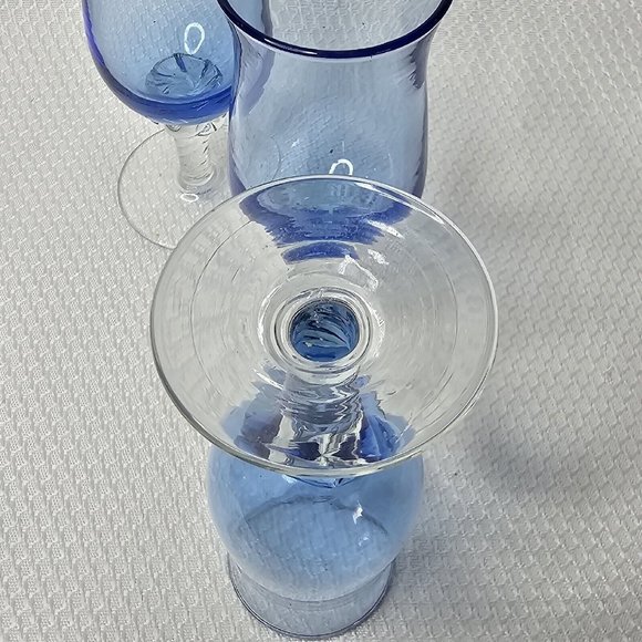 3 Vintage Blue Twisted Stem Shot Aperitif Cordial Glasses 4.5" barware stemware - Picture 9 of 10